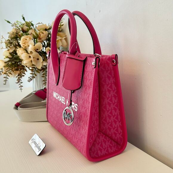 Michael Kors Purse Mirella Small Shopper Crossbody Bag Dragon Fruit - Picture 4 of 12